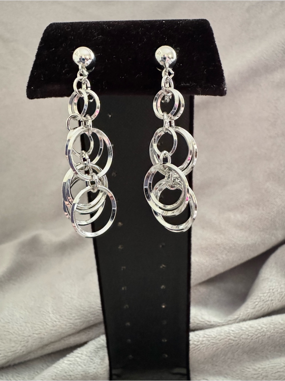 Trifari Silver Tone Multi-Ring Dangle Clip Earrings - Elegant Women's Jewelry